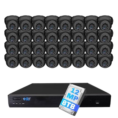 GW Security 32 Channel 12MP NVR 4K H.265+ AI Human & Vehicle Detection Surveillance Security Camera System with 32 UltraHD 4K 8MP IP PoE Microphone Dome Security Cameras (Grey)