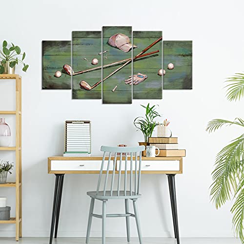 Ouelegent 5 Piece Golf Canvas Wall Art Set Golf Ball On Rustic Green Wood Painting Pictures Golfing Sport Artwork Prints For Living Room Modern Club Wall Decor Framed Ready To Hang #TOP4