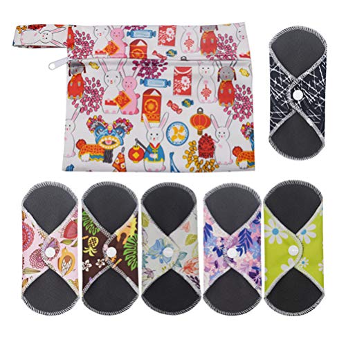 EXCEART 7 Pcs Almofadas Sanitárias Reutilizáveis â€‹â€‹Carvão de Bambu Lavável Mama Pano Menstrual A
