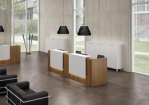 UGOS ICN 53" Modern Reception Desk, Multifunctional Modern,Transaction Countertop, Laminate Desktop, Standing Front Table for Office, Home, School, Salon, Spa - Teak and White - Image 8
