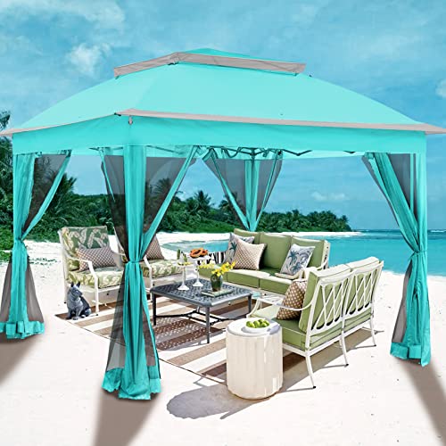 Joyside 11'X11' Pop Up Gazebo For Patios Gazebo Canopy Tent With Sidewalls Outdoor Gazebo With Mosquito Netting Pop Up Canopy Shelter Wedding Tent With Aqua Shade(Aqua Blue) #TOP6