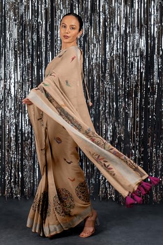 Image of MIRCHI FASHION Saree for Woman Cotton Blend Printed | Traditional Ethnic Sari for Ceremonial Use and Farewell with Blouse Piece
