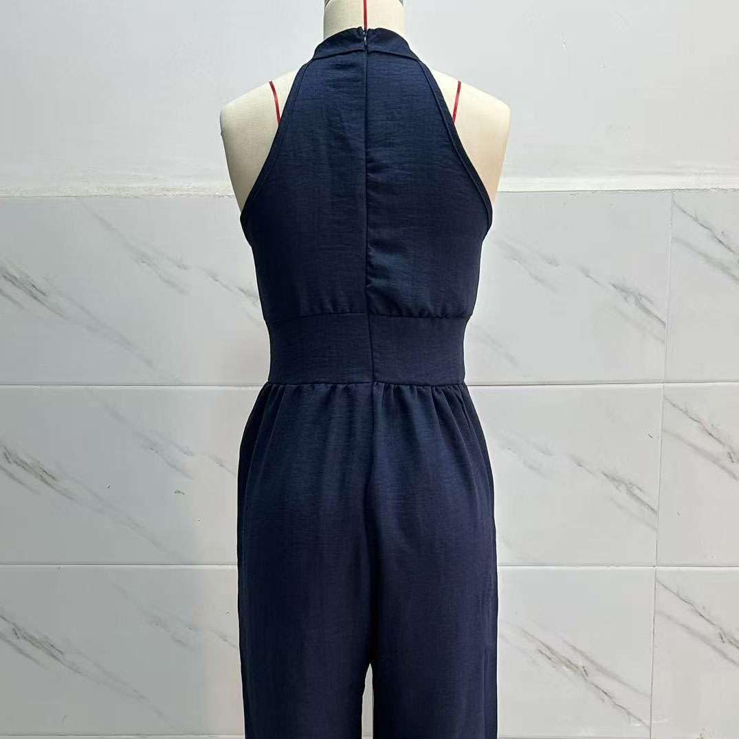 Générique Combinaison Pantalon Femme Chic Sans Manches Col Montant, Taille Haute Plissée et Jambes Larges, Jumpsuit Élégant et Fluide pour Soirée ou Mariage