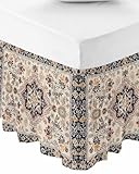 RisQiten Blue Boho Bed Skirt King Size 16 Inch Drop, Elastic Bedskirt Dust Ruffle for King Size Bed, Ethnic Vintage Mexican Flowers Southwestern Wrap Around Bed Skirts Bed Frame Cover