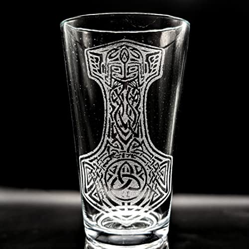 MJOLNIR HAMMER Engraved Beer Pint Glass | Inspired by Vikings & Norse Mythology | Great Gift Idea!