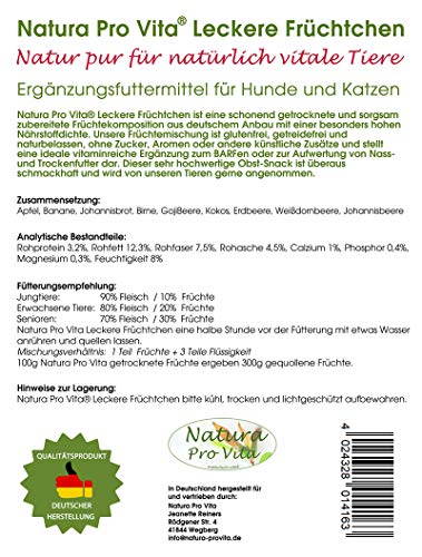 Barfobst Hunde Fruchtmix zuckerfrei glutenfrei getreidefrei ohne Konservierungsmittel vitaminreicher Obstsnack Barfzusatz Hund Natura Pro Vita 500g