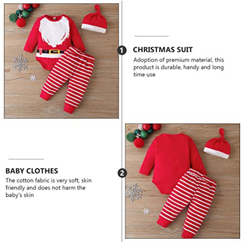 ABOOFAN 3 Stks Voor 1 Set Baby Santa Outfit Pasgeboren Baby Baby Jongen Meisje Kerst Outfits Baby Romper Met Kerstman Hoed Kerst Kostuum Pak Foto Props L - Afbeelding 5