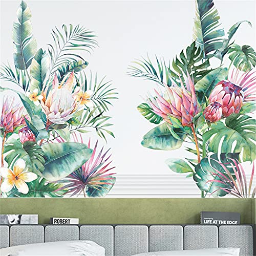 Tropical Leaf Green Leaves Flower Wall Decals Monstera Palm Tree Leaf Plants Wall Stickers Bedroom Living Room Tv Wall Door Decor Murals (Tropical Leaf Flower) #TOP2