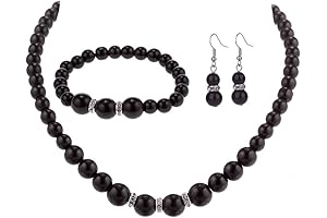 Classic Black Pearl Necklace Earring and Bracelet Set for Women