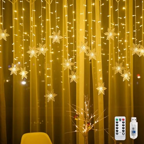 Weihnachtsdeko Schneeflocke Lichtervorhang Innen, 4M 96 LED...
