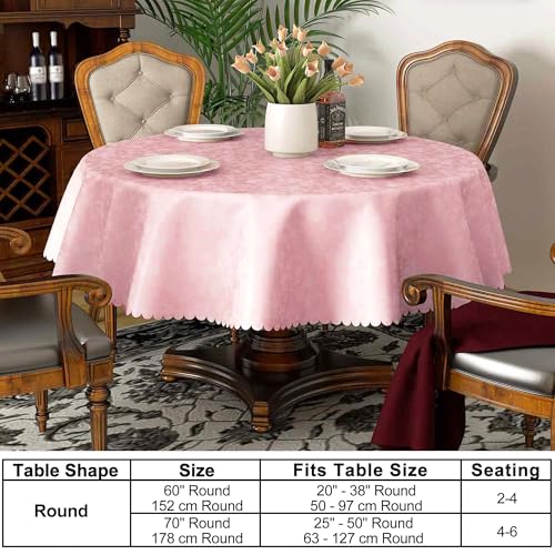 Image of Smiry Round Table Cloth, Waterproof Heavy Duty Vinyl Tablecloths, Wipeable Washable Table Cover for Kitchen, Dining Room & Valentines(Pink, 60 inch Round)