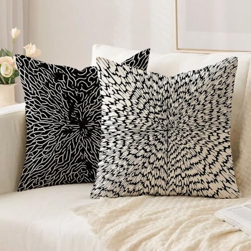 Housse coussin 80x80cm double face imperméable avec fermeture éclair invisible motif noir - 3