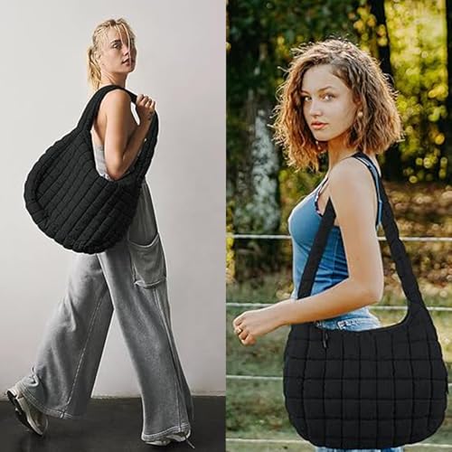 Image of Quilted Puffer Tote Bag Large Puffy Shoulder Bag Crossbody Hobo Bag Padding Carryall Gym Bag for Women