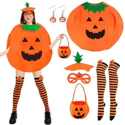 Moerstar Costume Halloween Zucca Donna, 6 Pezzi Vestito Zucca...