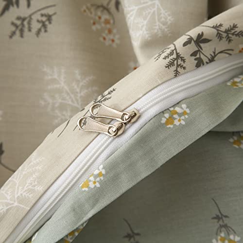 VM VOUGEMARKET Floral Bedding Twin Reversible Gray Beige Flower Duvet Cover Set,Cottagecore Duvet Cover Matching 2 Pillowcases 100% Cotton Chic Girls Bedding Set -Twin(68"x86")