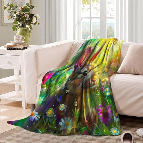 Plaid lapin 3D 100x130cm couverture microfibre pour lit canapé