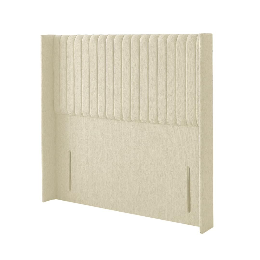 Multipanel Ottoman Winged Divan Bed Headboard | Chenille Fabric Small Double Headboard for bed frames | Elegant design wooden material headboards for beds (Cream,4ft Small Double H-50inch)