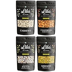 LILA DRY FRUITS 100% Natural Premium Dried, Nutritious & Delicious Cashew, California Almonds, Pistachios and Raisins…