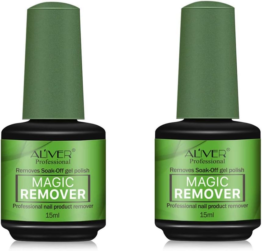 ALIVER 2Pcs Magic Nail Polish Remover, Easily & Quickly Removes Soak-Off Gel Polish, Don't Hurt Nails, Professional Non-Irritating Nail Polish Remover-15ml