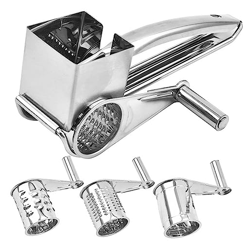 Yajuyi ロータリーチーズおろし器 キッチン用 チーズおろし器 シュレッダーカッター 多目的 シンプル ドラムブレード付き シャープハンドクランク ナッツフルーツ用, 3枚刃