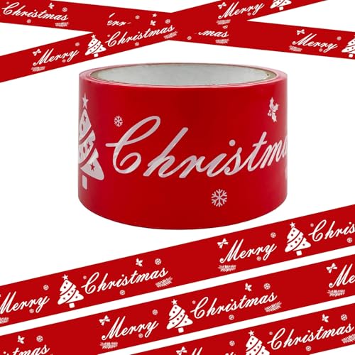 Hubaow Red Christmas Decoration Flagging Tape, 2inch x 164ft Merry Christmas Decorations Marking Tape, None Adhesive Caution Tape for Christmas Party, Indoor Outdoor, Garden