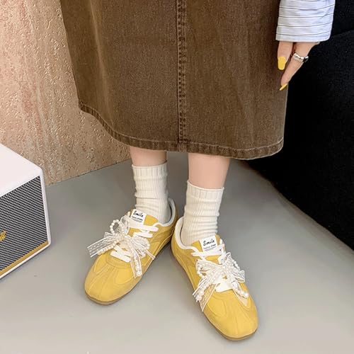 Ballet Sneakers for Woman Wide Toe Trendy Lace Up Ballerina Flats Colorblock Fancy Cute Ballet Shoes with Pearls Bow Ties 2025 Spring Summer Elegant Casual Walking Shoes2