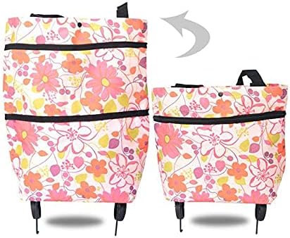 GEQIAN Collapsible Trolley Bags 2 In 1 Foldable Shopping Cart - Collapsible Two-Stage Zipper Folding Shopping Bag With Wheels Foldable Shopping Cart