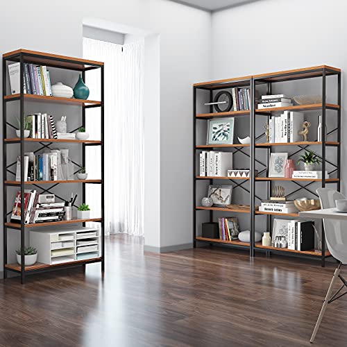 5 Tier Industrial Bookshelf, Vintage Standing Storage Shelf, Display Shelving Units, Tall Bookcase, Industrial Metal Book Shelves For Living Room Bedroom And Home Office #TOP2