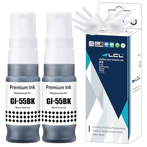 LCL GI-55 GI55 Black Ink Bottle Replacement for Canon 55 GI55 GI-55 Compatible with Canon maxify GX1050 GX2050 (2 Pack)