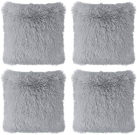 Hivexagon Faux Fur GREY Pillow Cover Set of 4 (17 x 17)