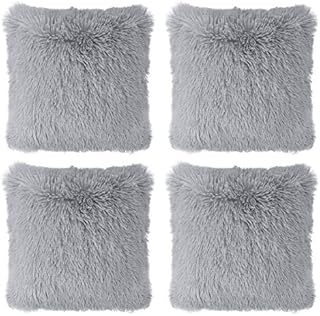 Hivexagon Faux Fur GREY Pillow Cover Set of 4 (17 x 17)