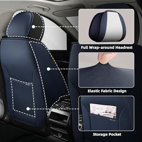 Image of Car Seat Cover Fit for Nissan 370Z 2009-2021,Compatible Airbag Non-Slip Waterproof Seat Cover,Car Seat Protector Premium Interior (Luxury 2 Seats,Blue White)