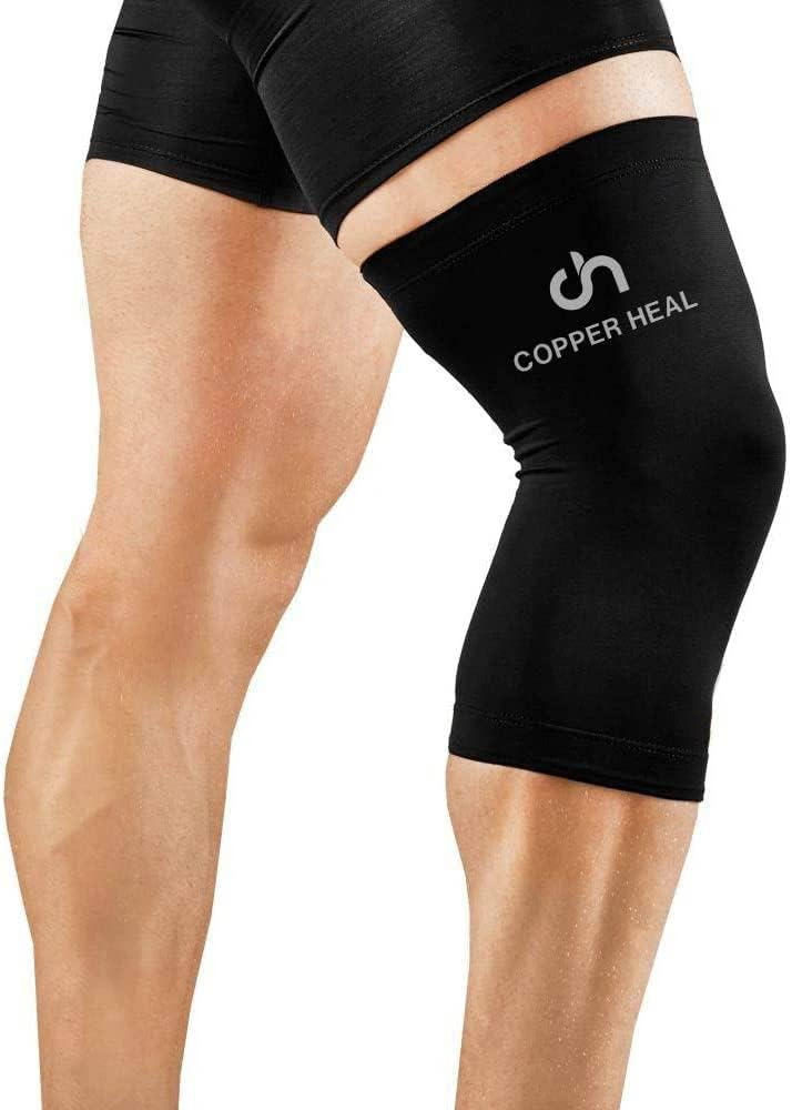COPPER HEAL Knee Compression Sleeve Knee Brace GUARANTEED with Highest Copper Infused Content to Support Stiff Sore Muscles & Joints Meniscus Tear & Patella Stabilizer Strap