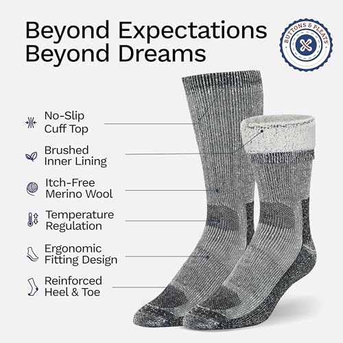 Buttons & Pleats Wool Socks For Men Women Merino Thermal Warm Cozy Winter Fuzzy Boot Sock Charcoal Ml thumb #2