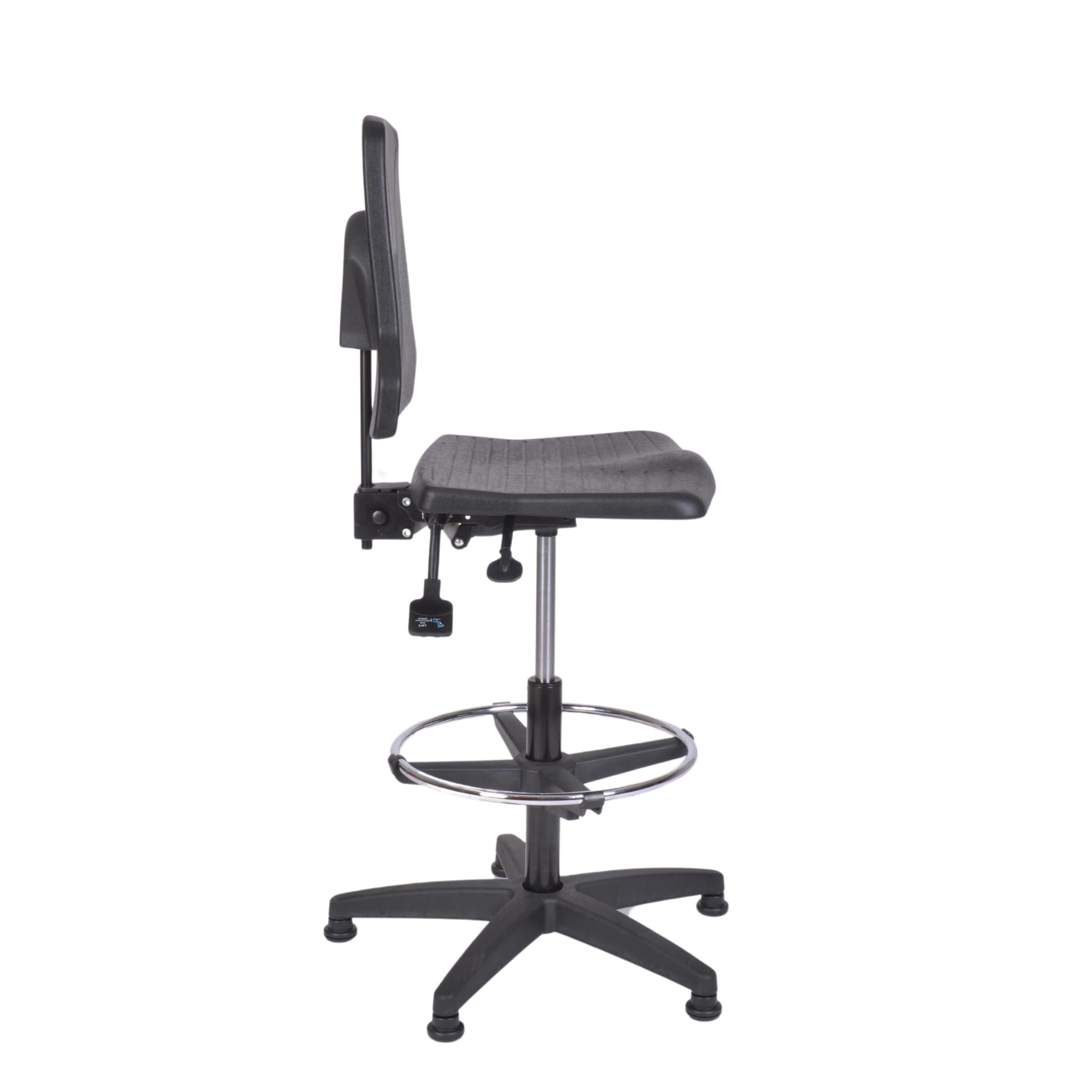 Topsit IND000120 Arbeitsstuhl aus Polyurethan, ergonomischer Arbeitsstuhl für Labor, Synchronmechanik, höhenverstellbar und leicht zu reinigen, Stabiler Sockel mit Metallfußring und Füßen.