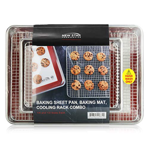 New Star Foodservice 1028751 Commercial-Grade Bun Pan/Baking Sheet, Baking Mat, Cooling Rack Combo, 1/4 and 1/2 Sizes Each by New Star Foodservice - Image 2