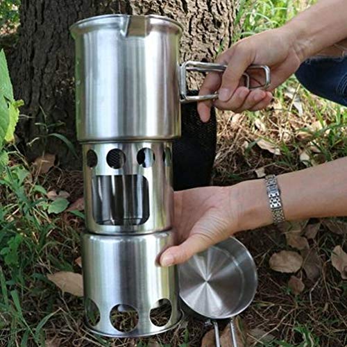 BESPORTBLE Fogão de Madeira Portátil para Acampamento e Acampamento de Aço Inoxidável Dobrável para
