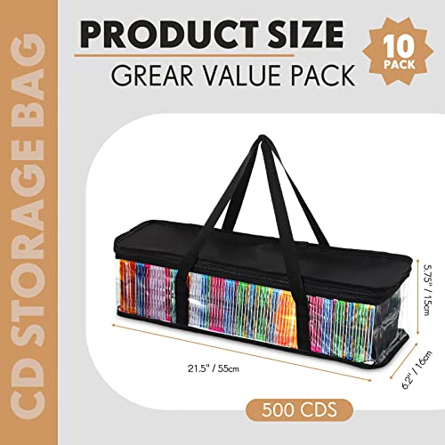 10 Pieces Cd Storage Bags Transparent Pvc Dvd Organizer Water Resistant Cd Dvd Holder Case With Handles And Zipper Clear Media Dvd Storage Bags For Albums Video Games Books, Holds 500 Cds, Black #TOP1