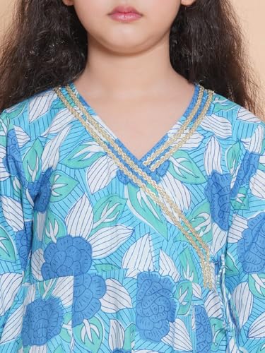Image of Bitiya By Bhama Girls Floral Printed V-Neck Gotta Patti Pure Cotton Kurta with Sharara(TKS200)