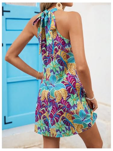 Image of Floerns Women's Sleeveless Floral Print Sundress Halter Neck A Line Short Dress