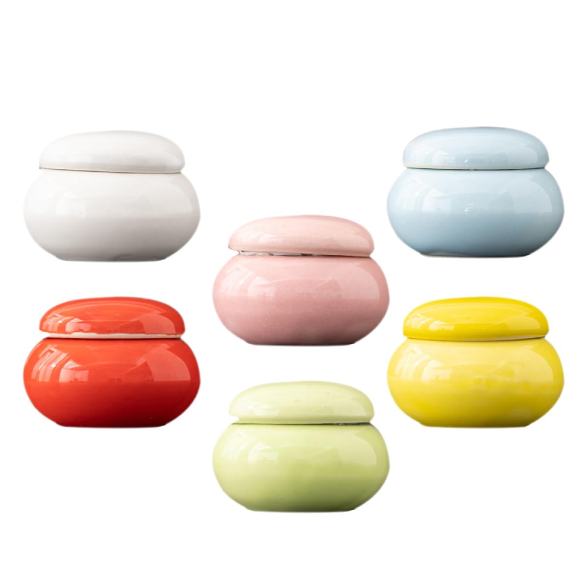 GANAZONO Set 6 Mini Barattoli in Ceramica per Crema Vuoti Coperchio, Contenitori Cosmetici Portatili per Viaggio, Barattoli Multifunzionali per Lozioni e Campioni