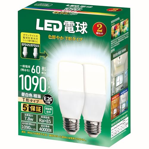 LED�d�� T�`�^�C�v �������a26mm 60W 100W�`���� �����F���� 1090���[����(7.5W) ��ʓd���ET�`�^�C�v �����Ή� �f�M�ގ{�H���Ή� 2�Z�b�g