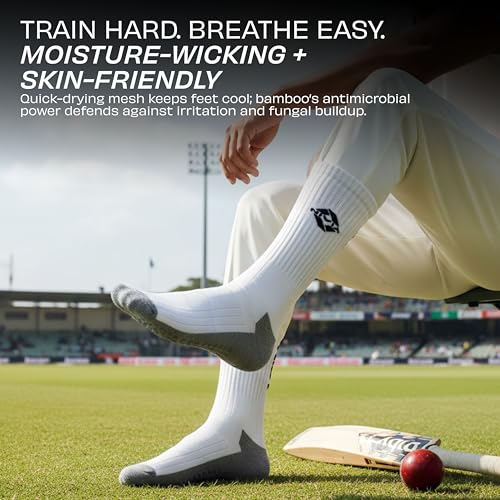 Image of Nivia Cricket Bamboo Socks for Men, Full Calf Length, Soft & Breathable Fabric, Moisture-Wicking & Odor-Resistant Design, Ideal for Long Practice Sessions, Matches & Daily Sports Use