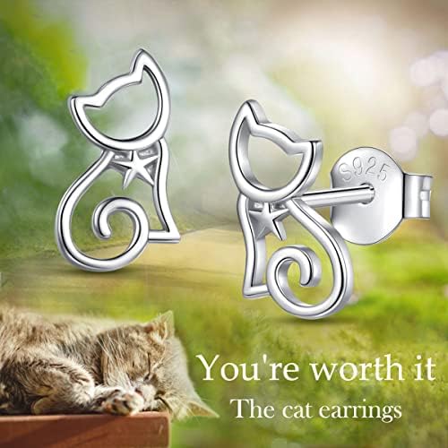EUDORA Harmony Ball Sterling Silver Cat Stud Earrings for Women, Cute Kitten Dainty Pet Hypoallergenic Ear Jewellry Gift for Teen Girls Ladies Daughter Cat Lovers