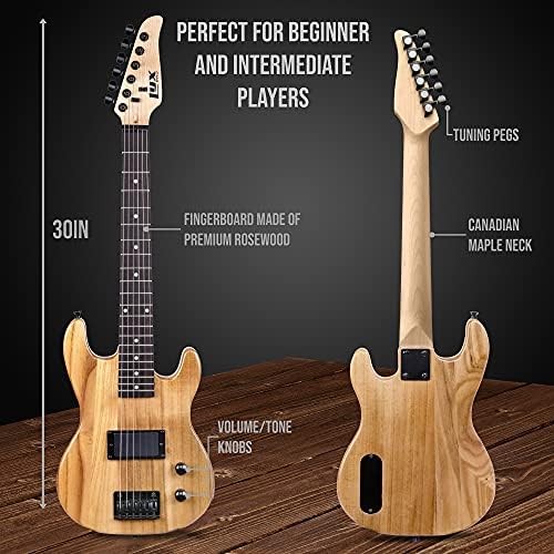 LyxPro 30 Inch Electric Guitar and Starter Kit for Kids with 3/4 Size Beginner’s Guitar, Amp, Six Strings, Picks, Shoulder Strap, Digital Clip On Tuner, Guitar Cable and Soft Case Gig Bag - Natural 3 51Cbct044fS. AC
