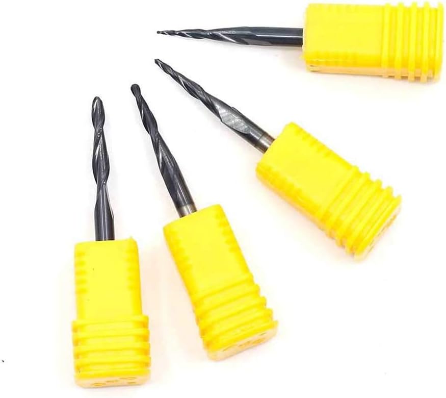 OSCARBIDE Carbide End Mills 1/8" Shank CNC Spiral Router Bits 4 Pieces/Set Tapered Ball Nose 0.25 R0.5 R0.75 R1.0 CNC Router Bit 2 Flutes Tin Coated for Engraving Milling 3D Relief Carving
