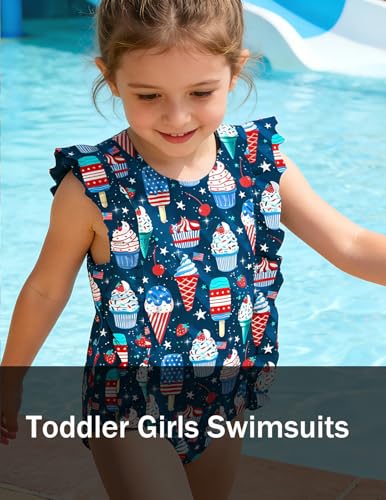 Image of RAISEVERN Baby Girls Swimsuit Ruffles Bathing Suits Cute Beach Sport Swimming Backless Summer One Piece Swimwear 2-7 Years