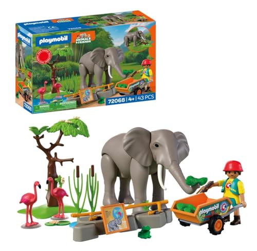 Playmobil | Animals & Friends | Éléphant avec Gardien de Zoo | Coffret Zoo avec 4 Animaux et Accessoires | À partir de 4 Ans | 72068