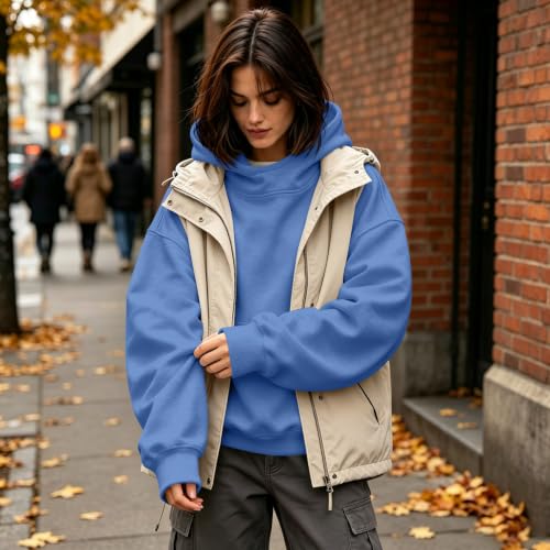 moolBeko Funnel Neck Hoodie Women Fleece Oversized Mock Neck Sweatshirt - image 6