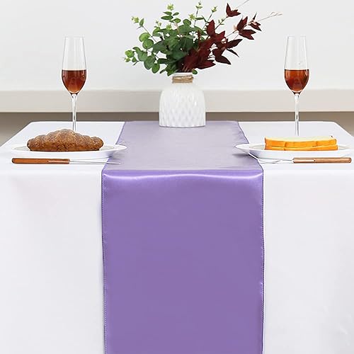 Miniatura 9 de Gankar Paquete de 10 caminos de mesa de satén de 12 x 108 pulgadas de largo, color lavanda para bodas, fiestas, cumpleaños, banquetes, restaurantes